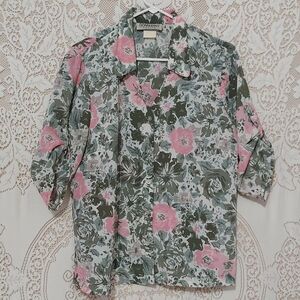 Don Kinney petite short sleeve button down shirt no size tag inv 092